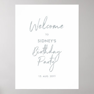 Silver & White Modern Birthday Party Welcome Poster