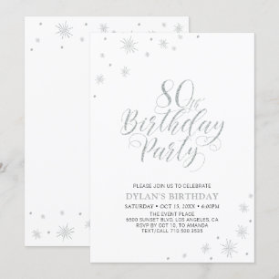 Silver & White Modern Chic 80th Birthday Party Invitation