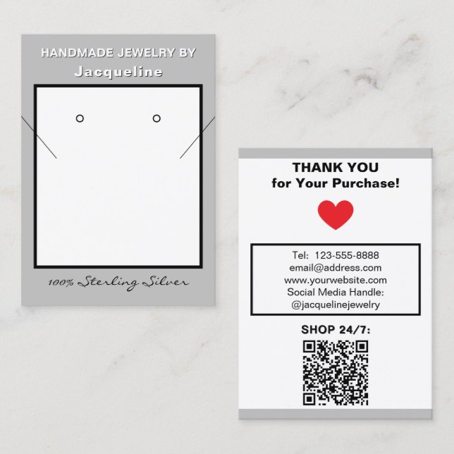 Silver White Necklace Earrings Website QR Code Business Card (Front/Back)
