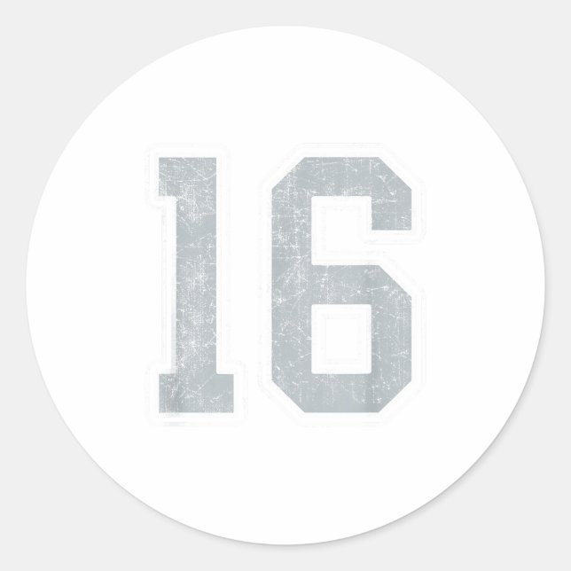 Silver White Number 16 Jersey Player Uniform #16  Classic Round Sticker (Front)
