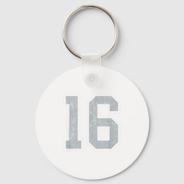 Silver White Number 16 Jersey Player Uniform #16  Key Ring (Front)