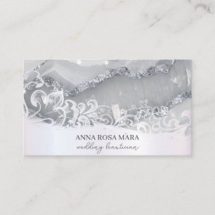 *~* Silver White Ornate QR Agate AP66 Luxe Grey Business Card
