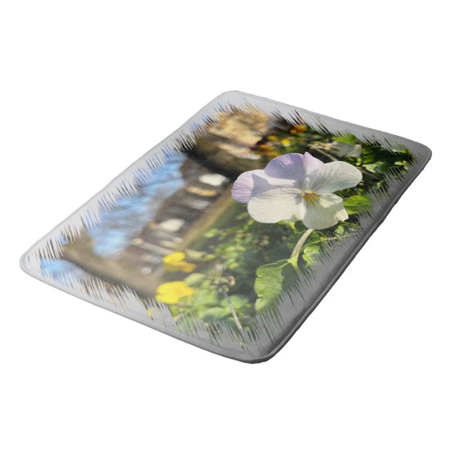 Silver white pansy bath mat (Angled)