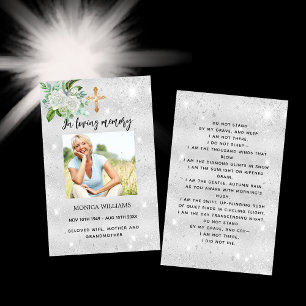 Silver white photo cross funeral prayer card