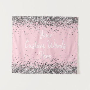 Silver White Pink Birthday Party Photo Booth Prop Tapestry