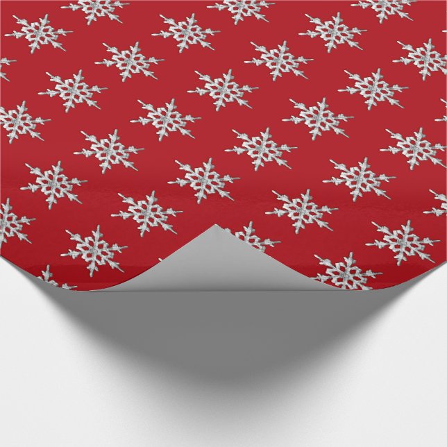 Silver & white snowflake on deep red wrapping paper (Corner)