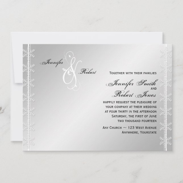 Silver White Snowflake Winter Wedding Invitation (Front)