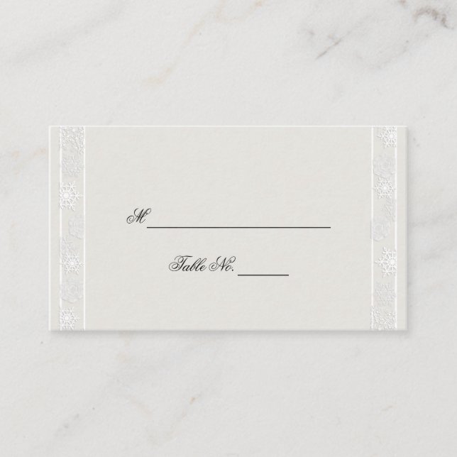 Silver White Snowflake Winter Wedding Place Cards (Front)