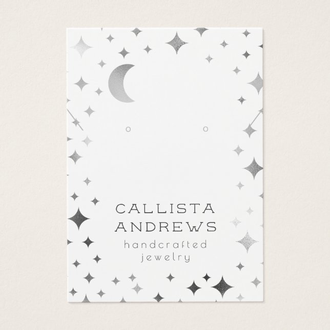 Silver White Star Moon Earring Necklace Display (Front)