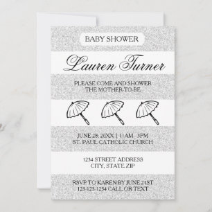 Silver & White Stripes - Baby Shower Invitation