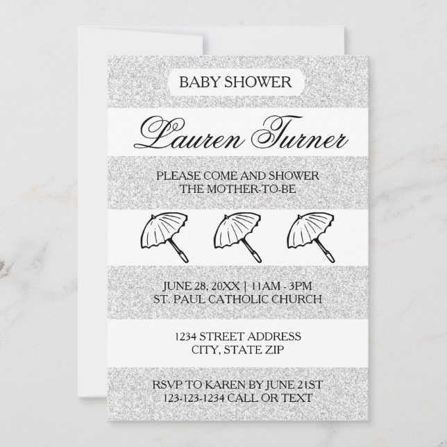 Silver & White Stripes - Baby Shower Invitation (Front)