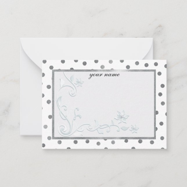 silver white stylish monogrammed  card (Front)