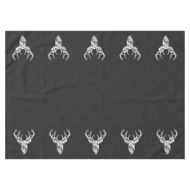 Silver White Tail Deer on Carbon Fibre Style Print Tablecloth (Front (Horizontal))