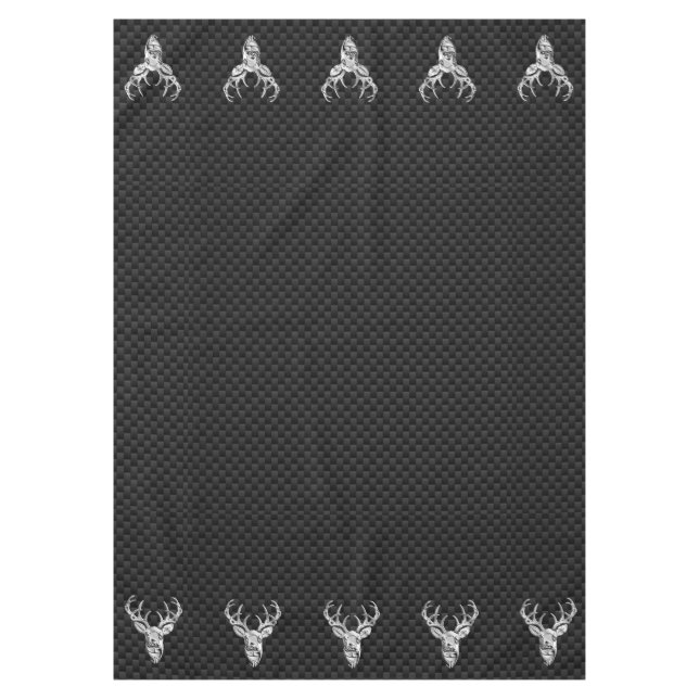 Silver White Tail Deer on Carbon Fibre Style Print Tablecloth (Front)