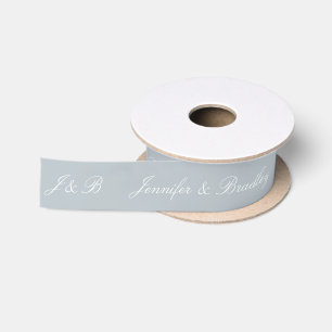 Silver White Wedding Monogram Personalised Names Satin Ribbon
