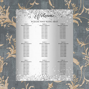 Silver white wedding seating chart
