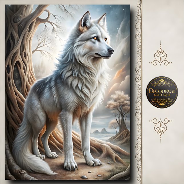 Silver White Wolf Fantasy Woodland Art Tissue Paper (Silver White Wolf Fantasy Woodland Art Tissue Paper)