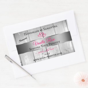Silver White Wood Grain Product Labels Pink Hearts