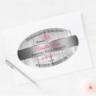 Silver White Wood Grain Product Labels Pink Hearts