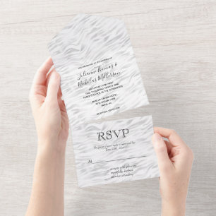 Silver White Zebra Print All In One Invitation