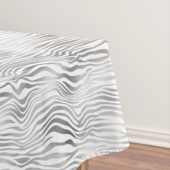 Silver White Zebra Print Tablecloth (In Situ)