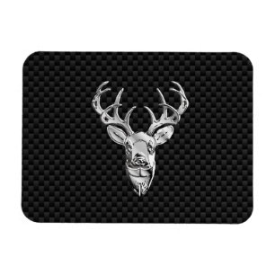 Silver Wild Deer on Carbon Fiber Style Decor Magnet