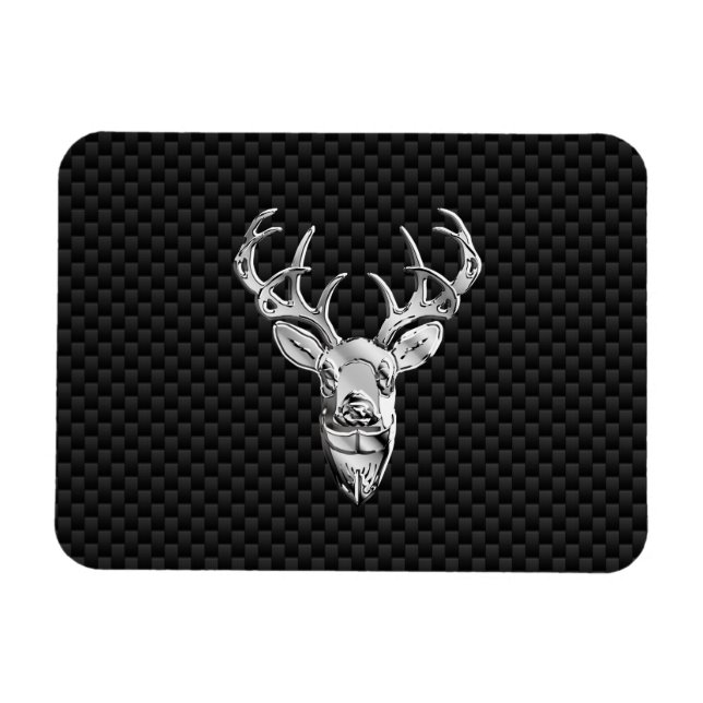 Silver Wild Deer on Carbon Fiber Style Decor Magnet (Horizontal)