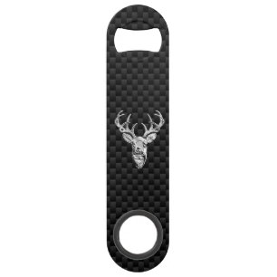 Silver Wild Deer on Carbon Fibre Style Print