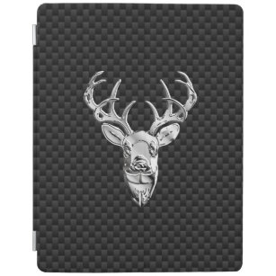 Silver Wild Deer on Carbon Fibre Style Print iPad Smart Cover