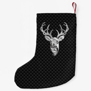 Silver Wild Deer on Carbon Fibre Style Print Small Christmas Stocking