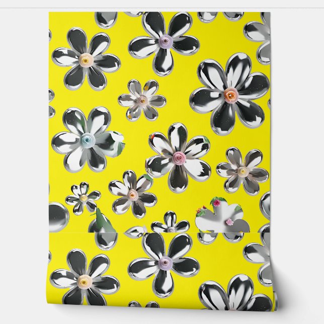 Silver wild flowers wallpaper (Unrolling)