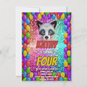 Silver Wild Fox Fun Festive Birthday party invite