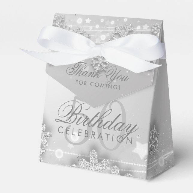 Silver Winter 50th Birthday Thank You Favour Box (Front Side)
