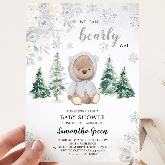Silver Winter Bear Baby Shower Invitation (Creator Uploaded)