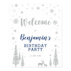 Silver Winter Boy Birthday Party Welcome Sign