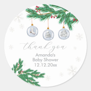 Silver Winter Clothesline Ornaments Baby Shower  Classic Round Sticker