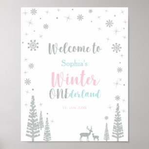Silver Winter Girl Birthday Party Welcome Sign