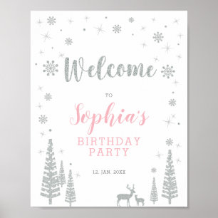 Silver Winter Girl Birthday Party Welcome Sign