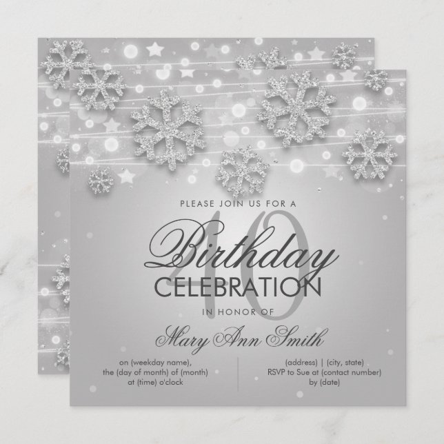 Silver Winter Glitter Glam 40th Birthday Invitation (Front/Back)