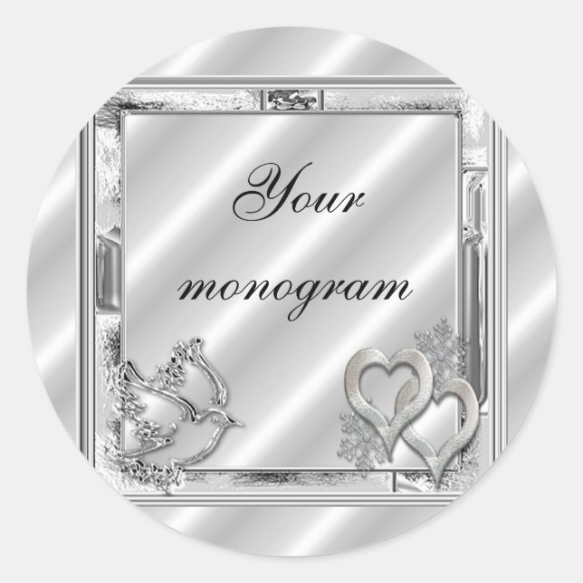 Silver Winter Holiday Wedding Envelope Seals Label (Front)