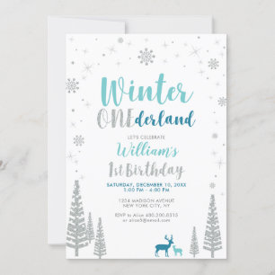Silver Winter onederland 1st boy birthday party Invitation