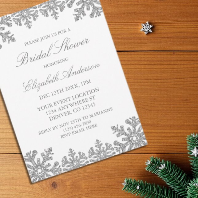 Silver Winter Snowflake Bridal Shower Invitation (Creator Uploaded)
