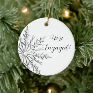 Silver Winter Snowflake Engagement Ceramic Tree Decoration