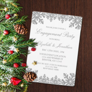 Silver Winter Snowflake Engagement Party Invitation