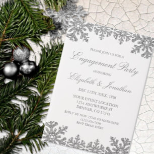 Silver Winter Snowflake Engagement Party Vellum Invitations