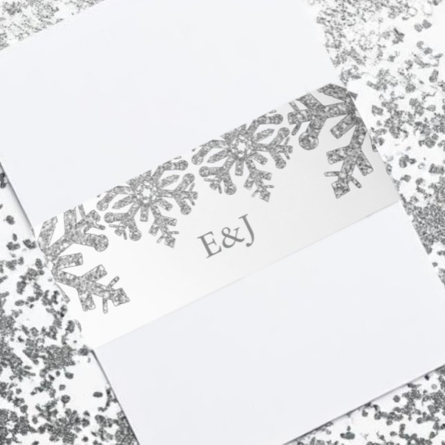 Silver Winter Snowflake Wedding Invitation Belly Band (Creator Uploaded)