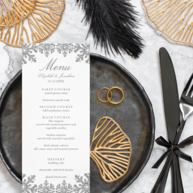 Silver Winter Snowflake Wedding Menu (Creator Uploaded)