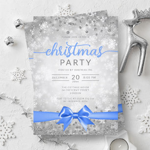 Silver Winter Snowflakes Company Blue Ribbon Invitation