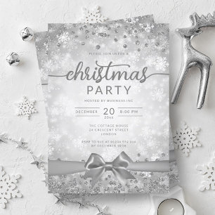 Silver Winter Snowflakes Company Ribbon Invitation