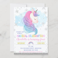 Silver Winter Unicorn Rainbow Birthday